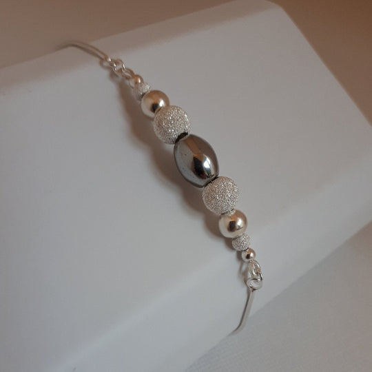 925 Sterling Silver Hematite & Stardust Bead Slider Bracelet. - JOANNE MASSEY ARTISAN JEWELLERY