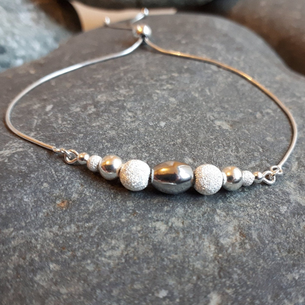 925 Sterling Silver Hematite & Stardust Bead Slider Bracelet. - JOANNE MASSEY ARTISAN JEWELLERY