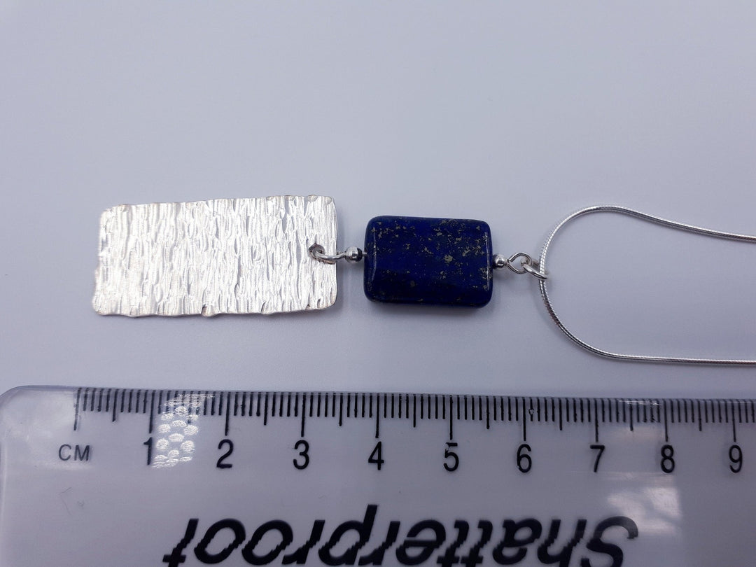 925 Sterling Silver Lapis Lazuli & Hammered Rectangle Necklace - JOANNE MASSEY ARTISAN JEWELLERY