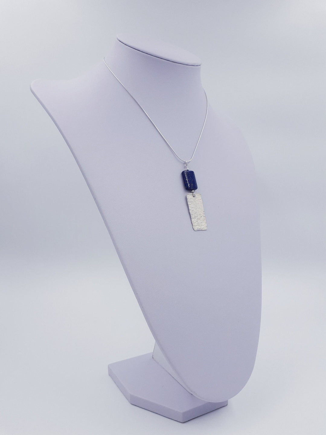 925 Sterling Silver Lapis Lazuli & Hammered Rectangle Necklace - JOANNE MASSEY ARTISAN JEWELLERY