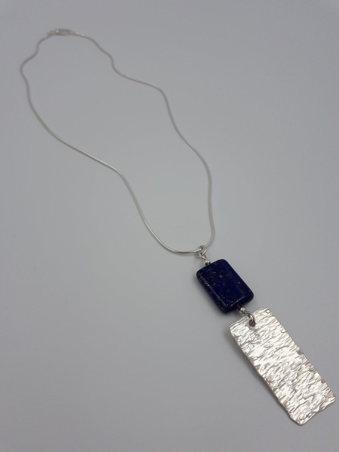 925 Sterling Silver Lapis Lazuli & Hammered Rectangle Necklace - JOANNE MASSEY ARTISAN JEWELLERY