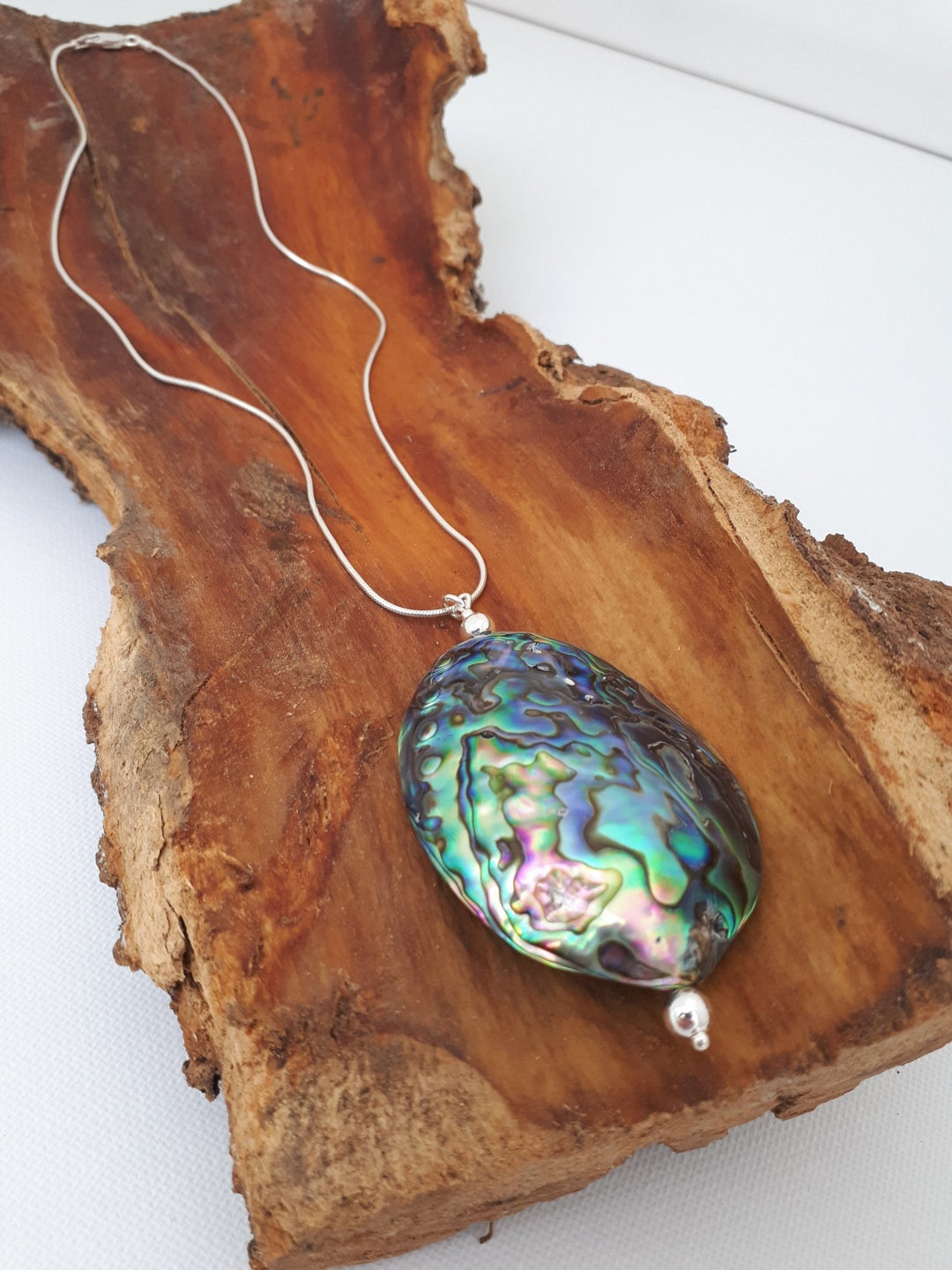 925 Sterling Silver Large Abalone Shell Statement Necklace. - JOANNE MASSEY ARTISAN JEWELLERY