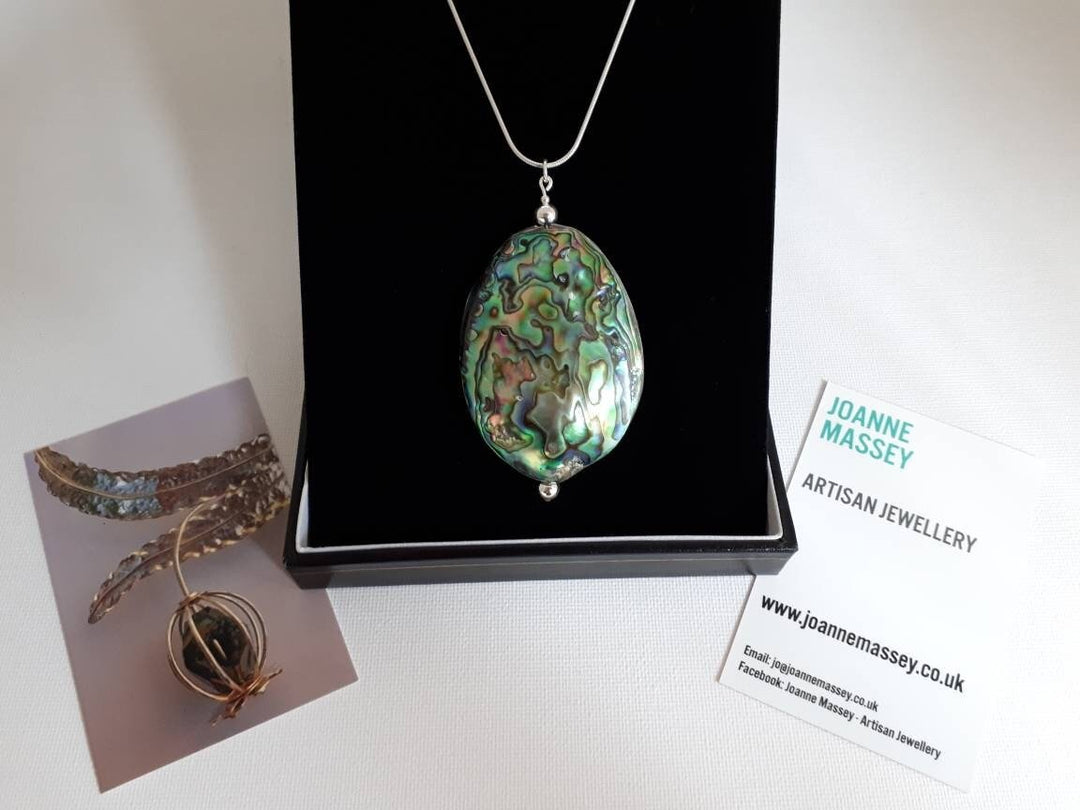 925 Sterling Silver Large Abalone Shell Statement Necklace. - JOANNE MASSEY ARTISAN JEWELLERY