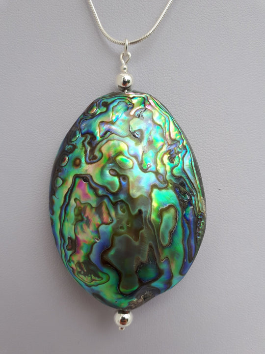 925 Sterling Silver Large Abalone Shell Statement Necklace. - JOANNE MASSEY ARTISAN JEWELLERY