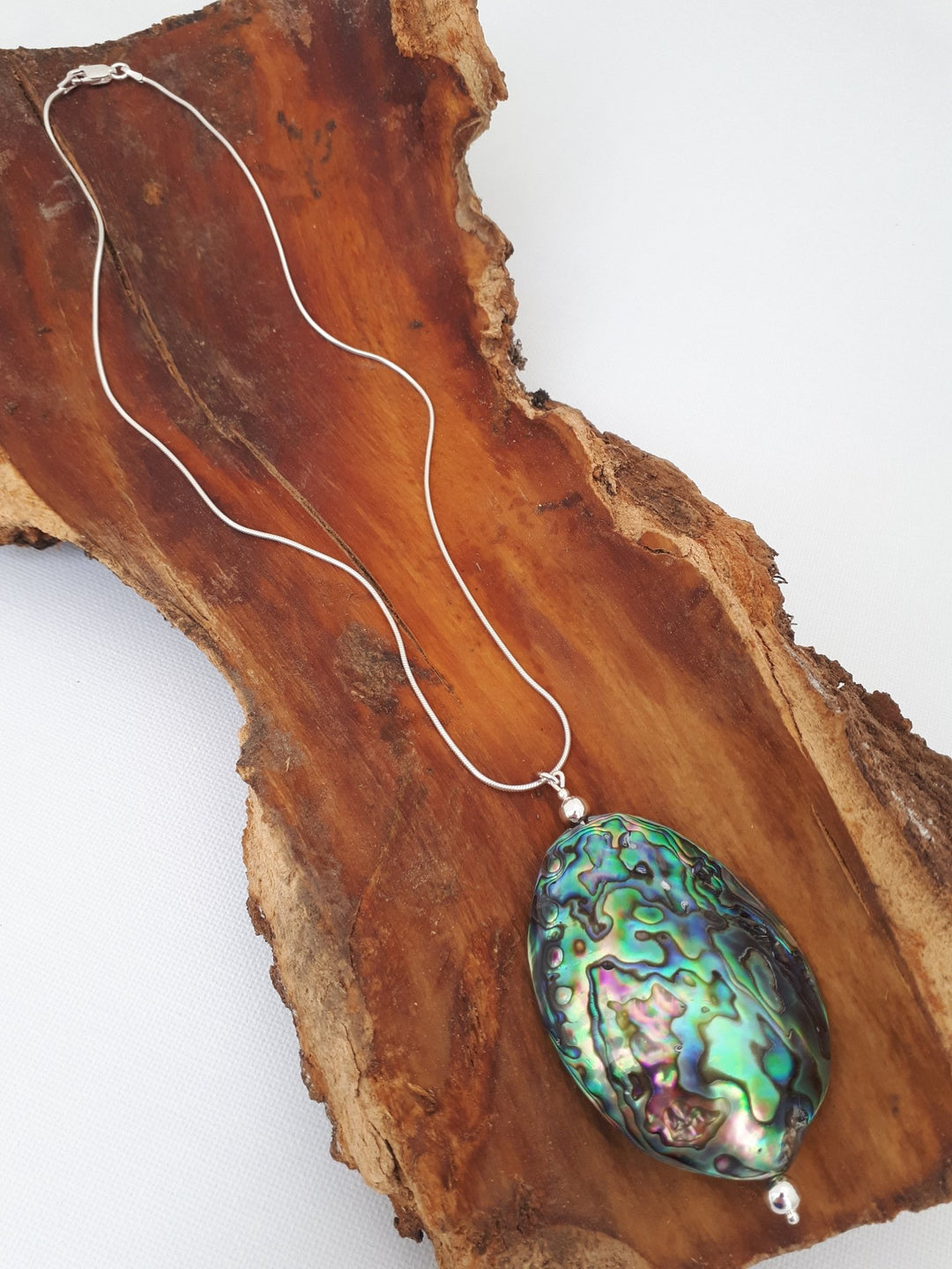 925 Sterling Silver Large Abalone Shell Statement Necklace. - JOANNE MASSEY ARTISAN JEWELLERY