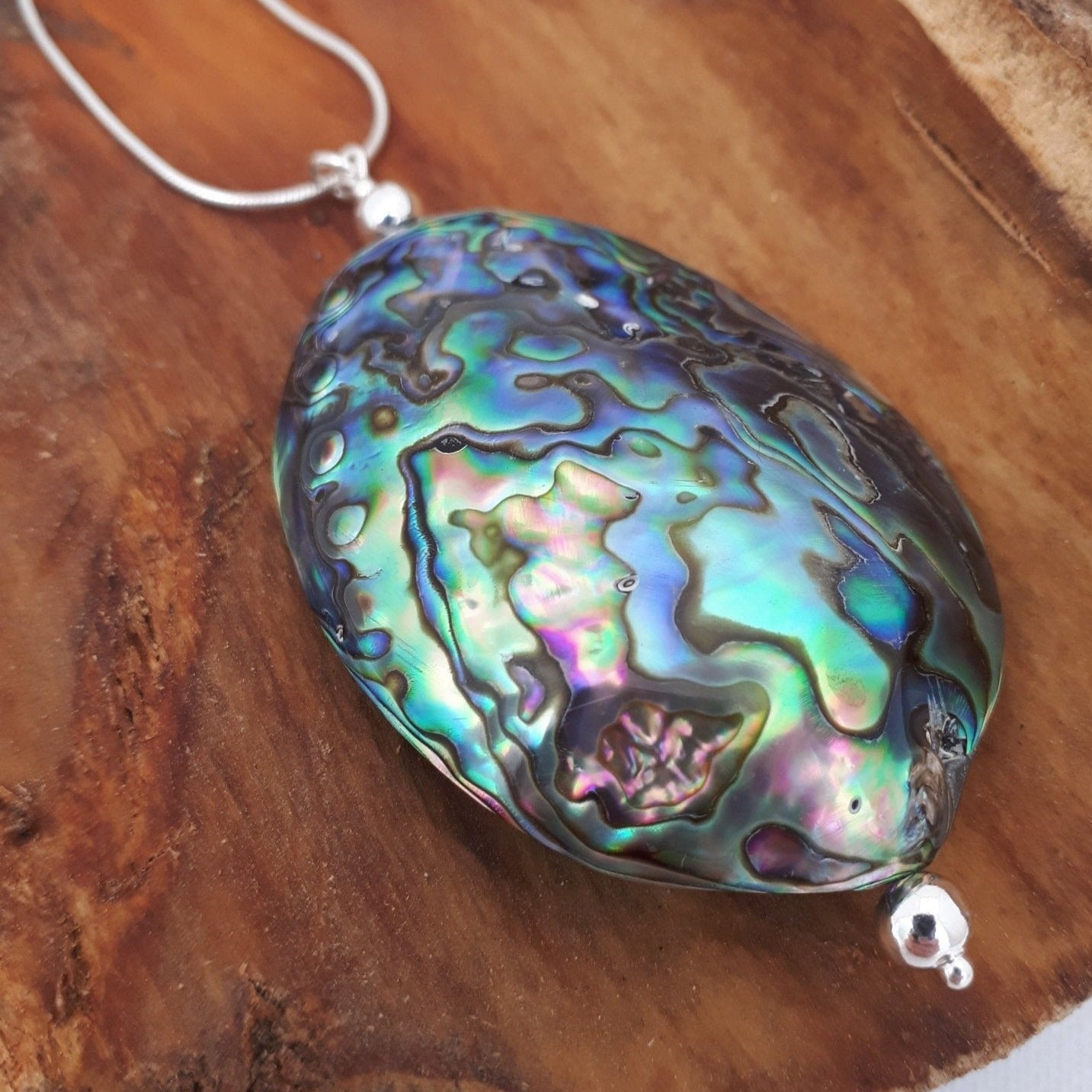 925 Sterling Silver Large Abalone Shell Statement Necklace. - JOANNE MASSEY ARTISAN JEWELLERY