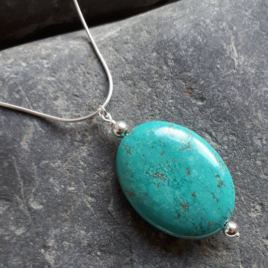 925 Sterling Silver Large Blue Magnesite Oval Necklace. - JOANNE MASSEY ARTISAN JEWELLERY