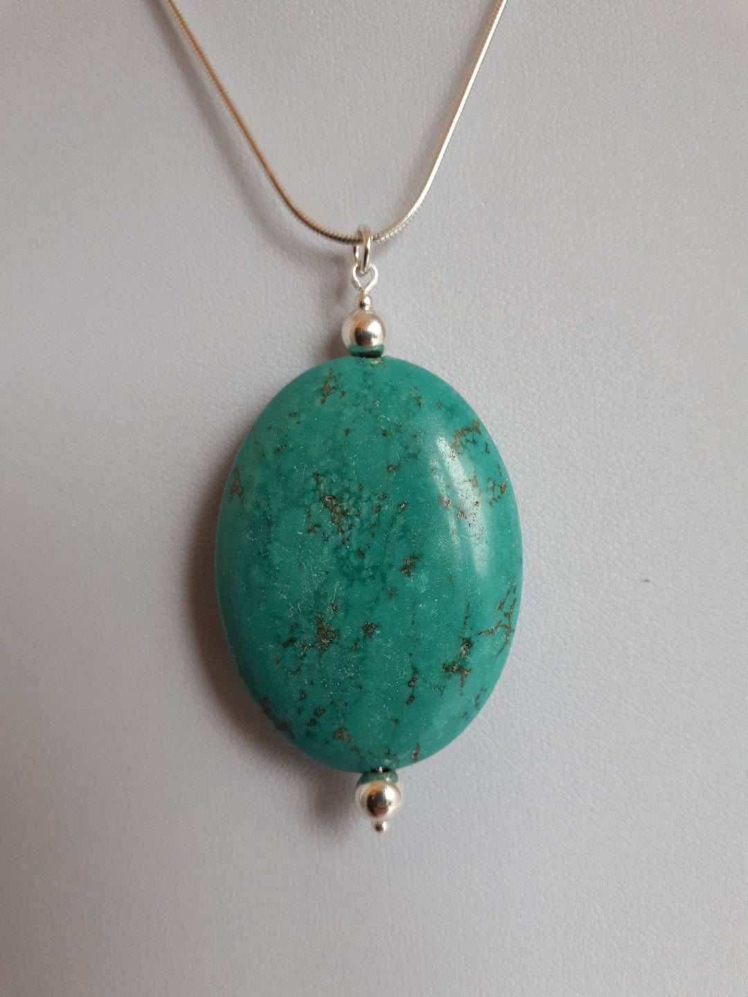 925 Sterling Silver Large Blue Magnesite Oval Necklace. - JOANNE MASSEY ARTISAN JEWELLERY