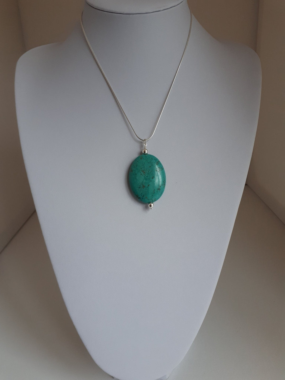 925 Sterling Silver Large Blue Magnesite Oval Necklace. - JOANNE MASSEY ARTISAN JEWELLERY