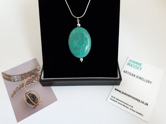 925 Sterling Silver Large Blue Magnesite Oval Necklace. - JOANNE MASSEY ARTISAN JEWELLERY