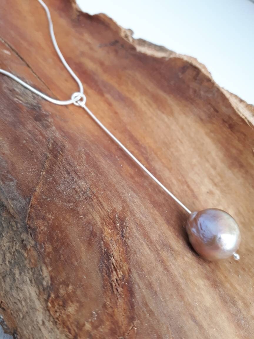 925 Sterling Silver Large Cultured Pearl Long Drop Pendant. - JOANNE MASSEY ARTISAN JEWELLERY