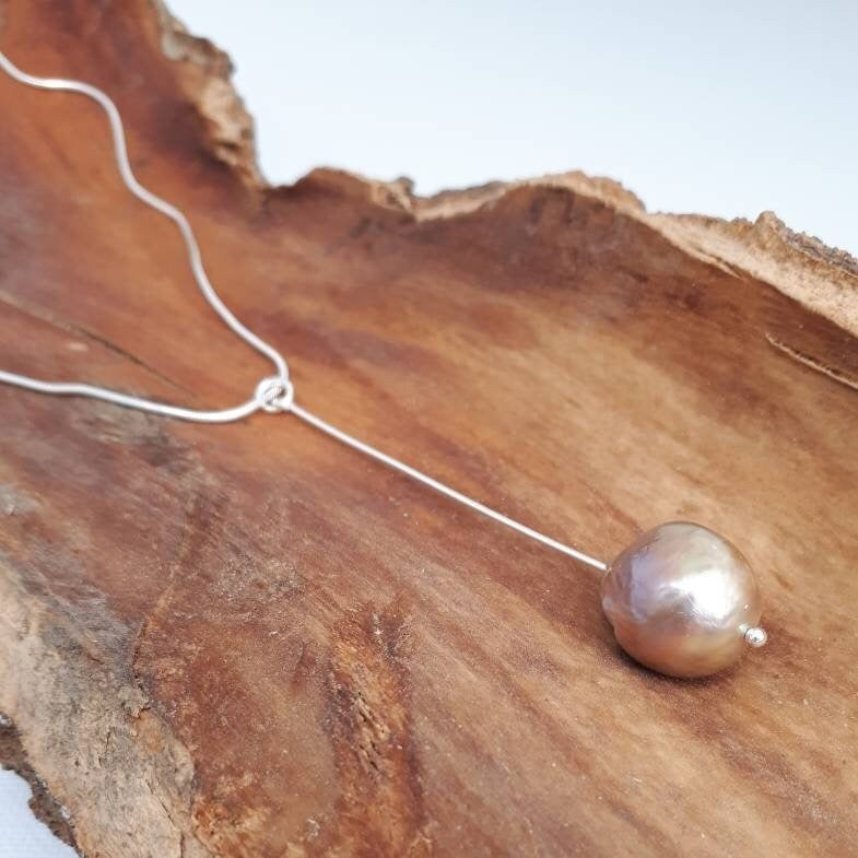 925 Sterling Silver Large Cultured Pearl Long Drop Pendant. - JOANNE MASSEY ARTISAN JEWELLERY