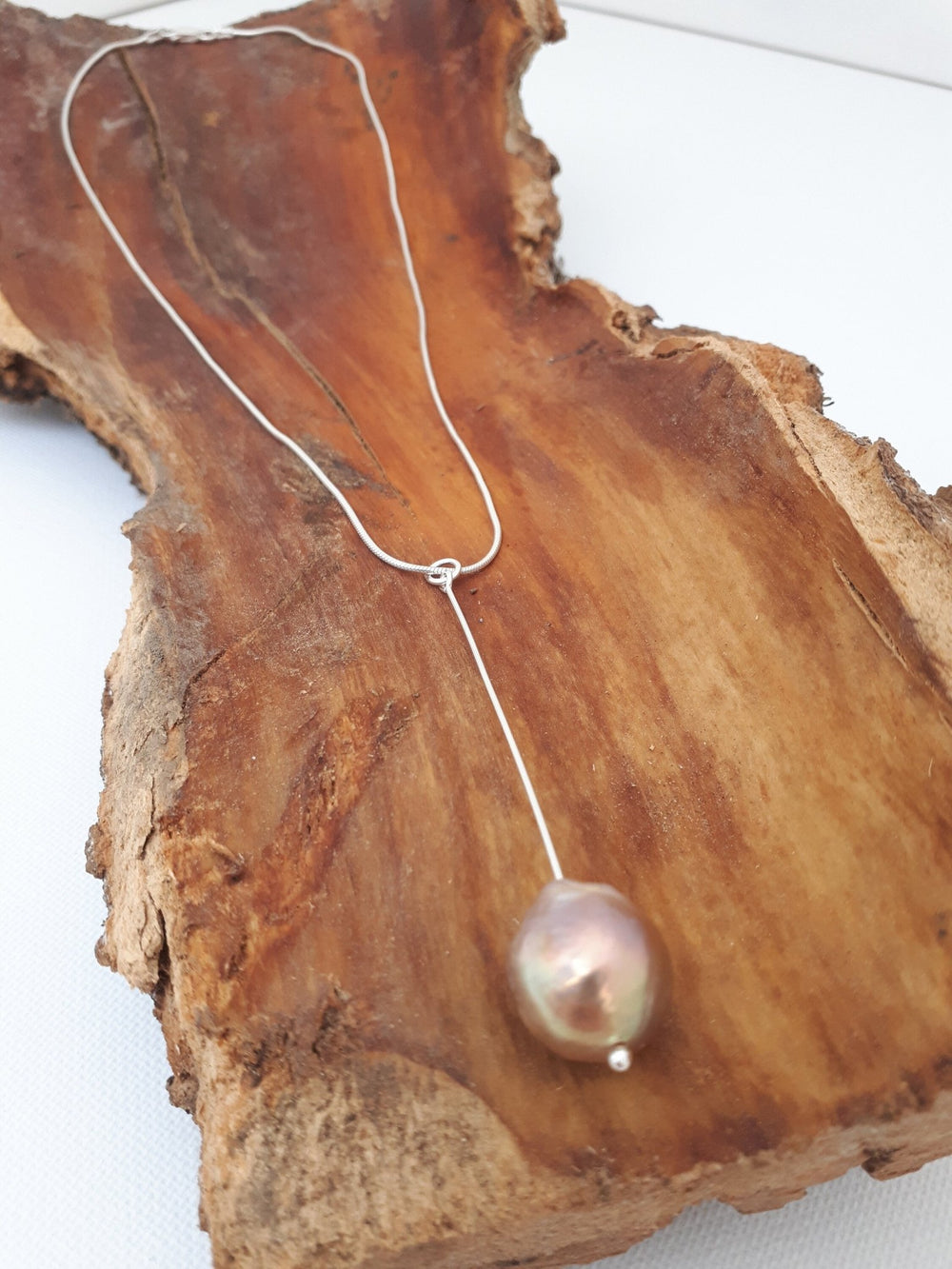 925 Sterling Silver Large Cultured Pearl Long Drop Pendant. - JOANNE MASSEY ARTISAN JEWELLERY