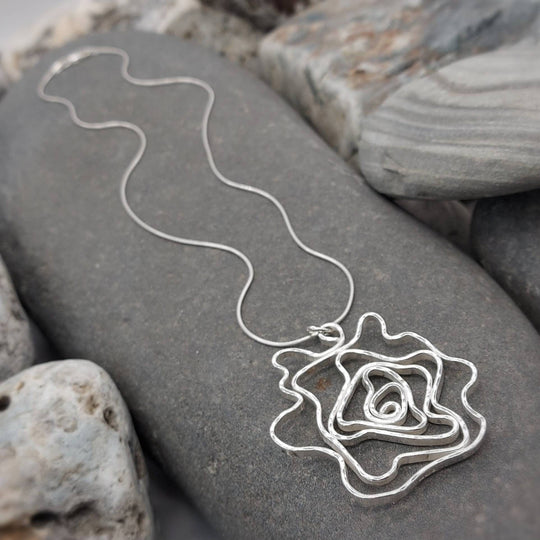 925 Sterling Silver large Statement Rose pendant Necklace, the perfect gift for a loved one, handmade jewellery