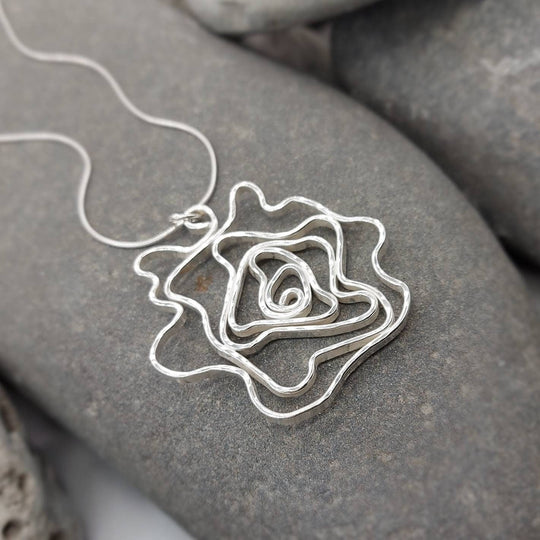 925 Sterling Silver large Statement Rose pendant Necklace, the perfect gift for a loved one, handmade jewellery