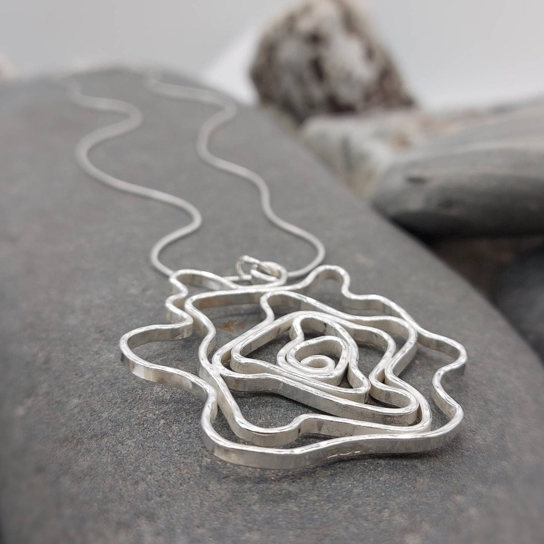 925 Sterling Silver large Statement Rose pendant Necklace, the perfect gift for a loved one, handmade jewellery