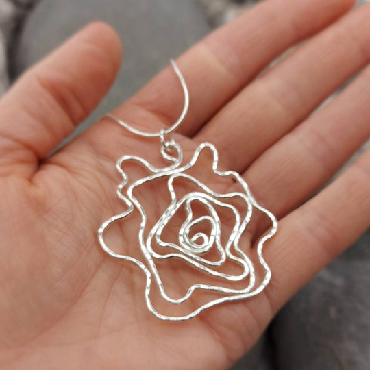 925 Sterling Silver large Statement Rose pendant Necklace, the perfect gift for a loved one, handmade jewellery