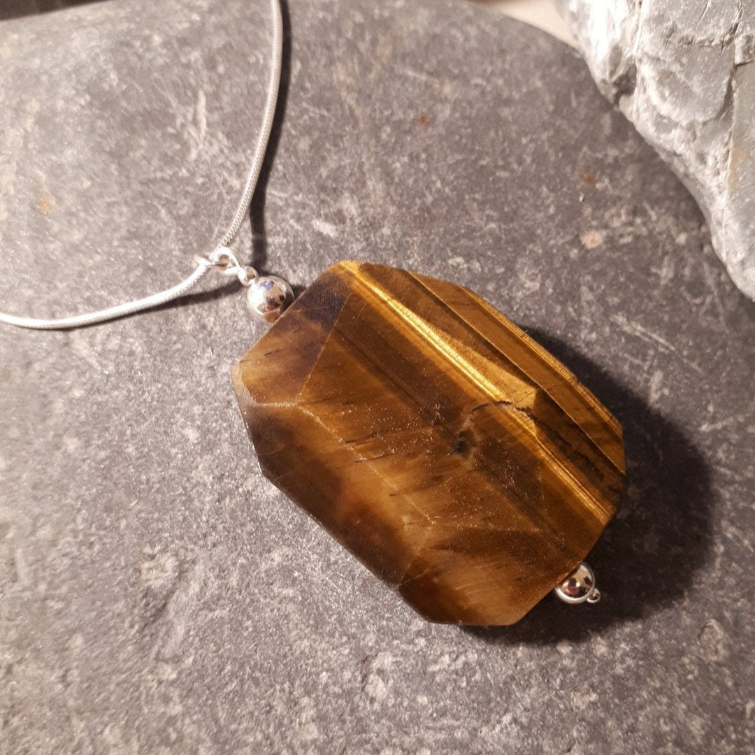 925 Sterling Silver Large Tigers Eye Statement Necklace - JOANNE MASSEY ARTISAN JEWELLERY