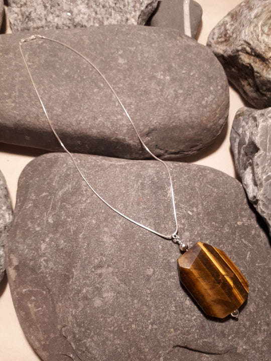 925 Sterling Silver Large Tigers Eye Statement Necklace - JOANNE MASSEY ARTISAN JEWELLERY