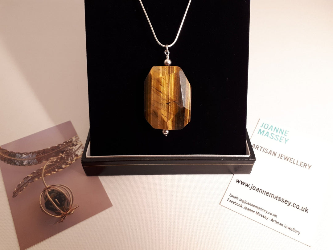 925 Sterling Silver Large Tigers Eye Statement Necklace - JOANNE MASSEY ARTISAN JEWELLERY