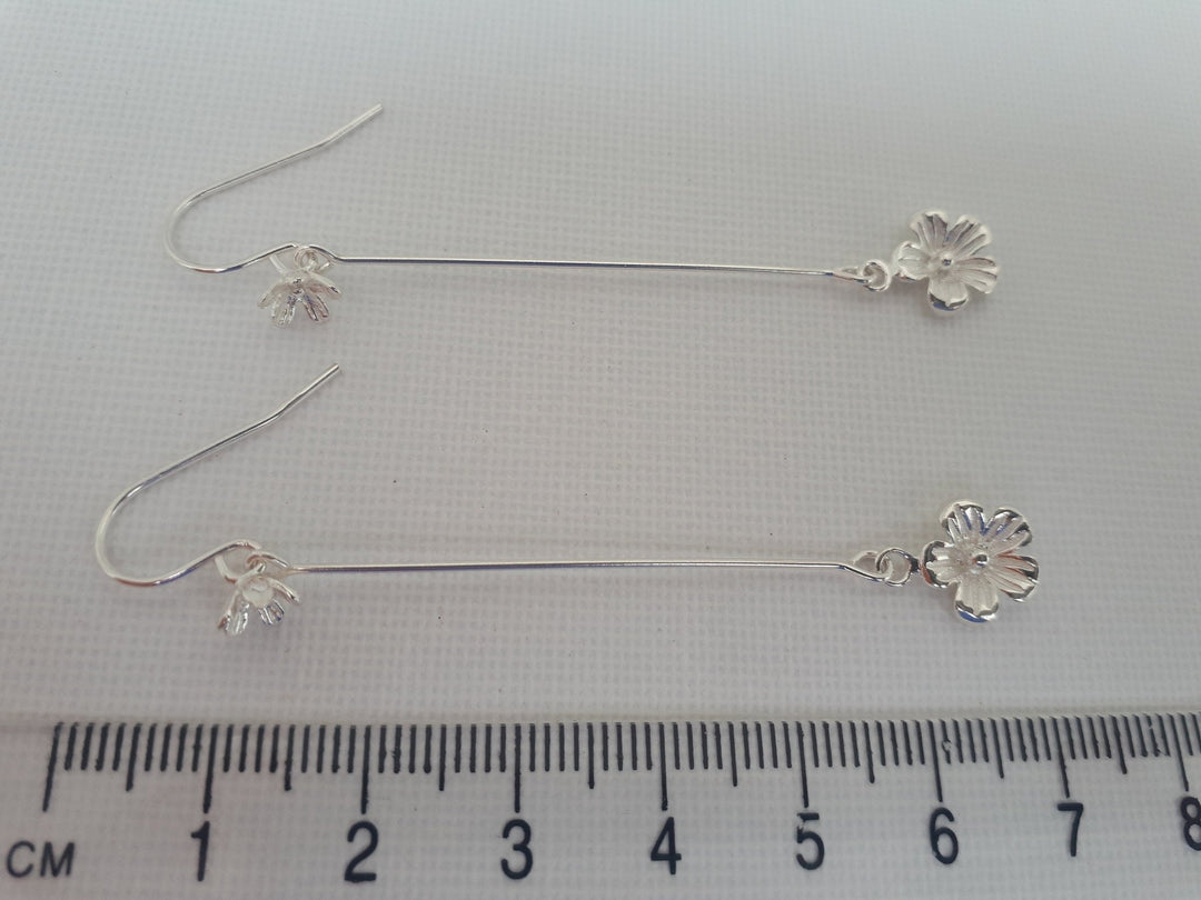 925 Sterling Silver Long Drop Flower Earrings. - JOANNE MASSEY ARTISAN JEWELLERY