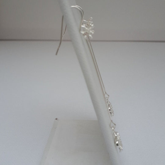 925 Sterling Silver Long Drop Flower Earrings. - JOANNE MASSEY ARTISAN JEWELLERY