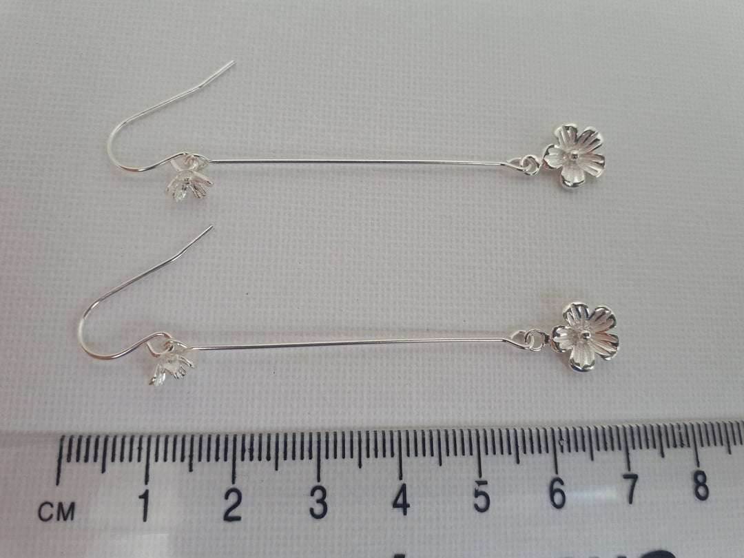 925 Sterling Silver Long Drop Flower Earrings. - JOANNE MASSEY ARTISAN JEWELLERY