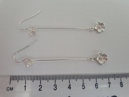 925 Sterling Silver Long Drop Flower Earrings. - JOANNE MASSEY ARTISAN JEWELLERY