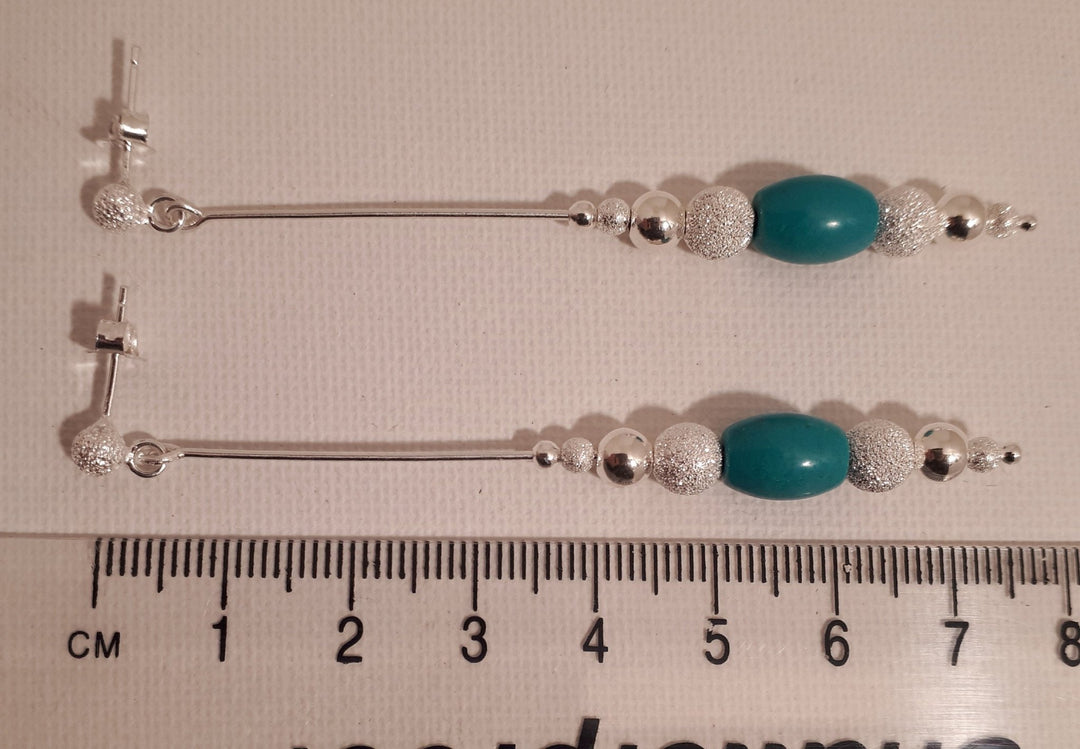 925 Sterling Silver Long Drop Turquoise & Stardust Bead Earrings. - JOANNE MASSEY ARTISAN JEWELLERY