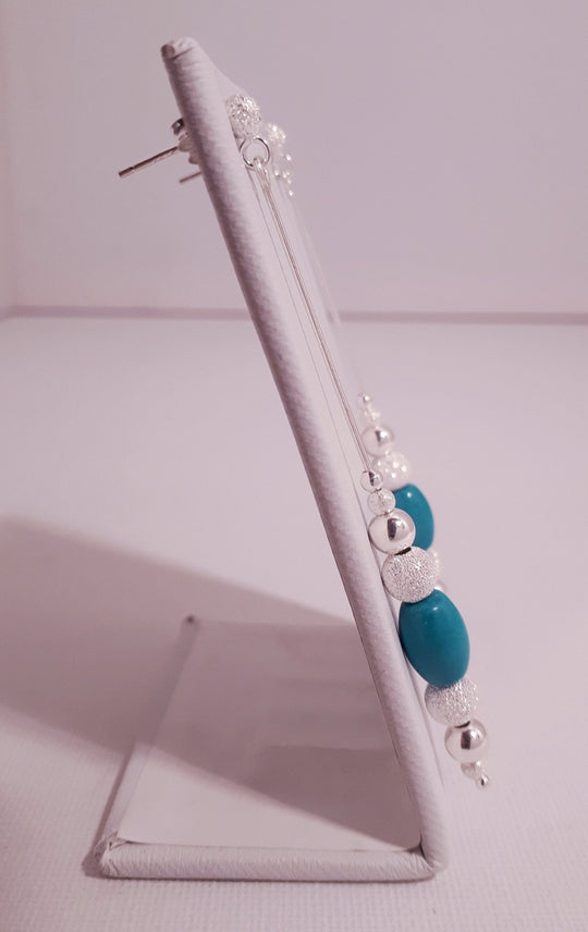 925 Sterling Silver Long Drop Turquoise & Stardust Bead Earrings. - JOANNE MASSEY ARTISAN JEWELLERY