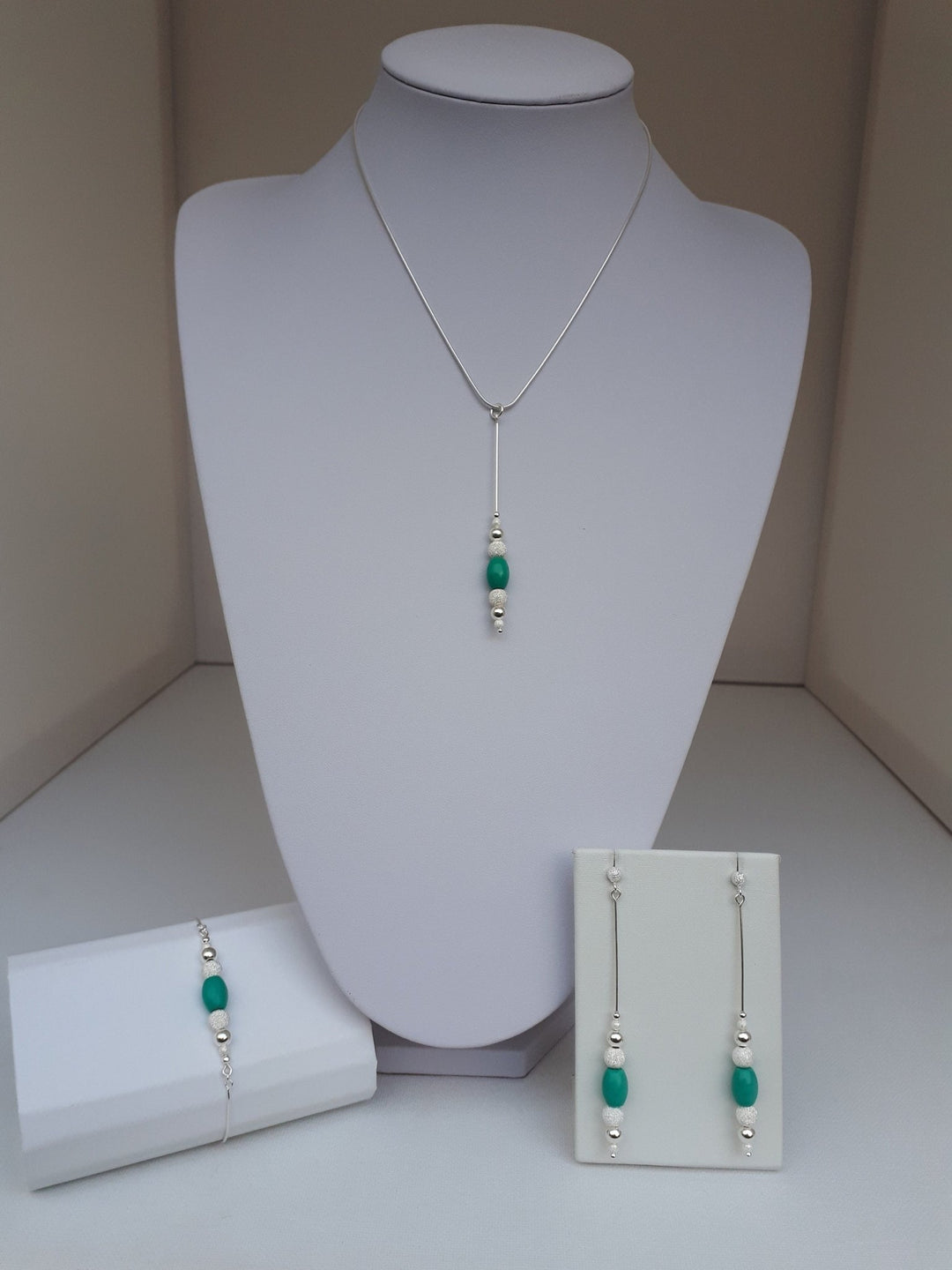 925 Sterling Silver Long Drop Turquoise & Stardust Bead Earrings. - JOANNE MASSEY ARTISAN JEWELLERY