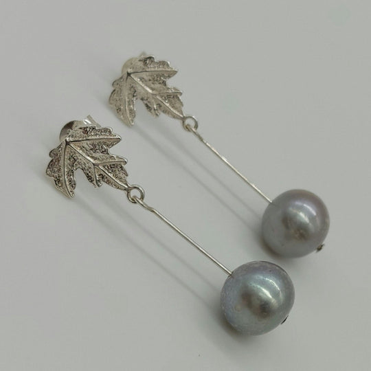 925 Sterling Silver Maple Leaf Pearl Earrings - JOANNE MASSEY ARTISAN JEWELLERY