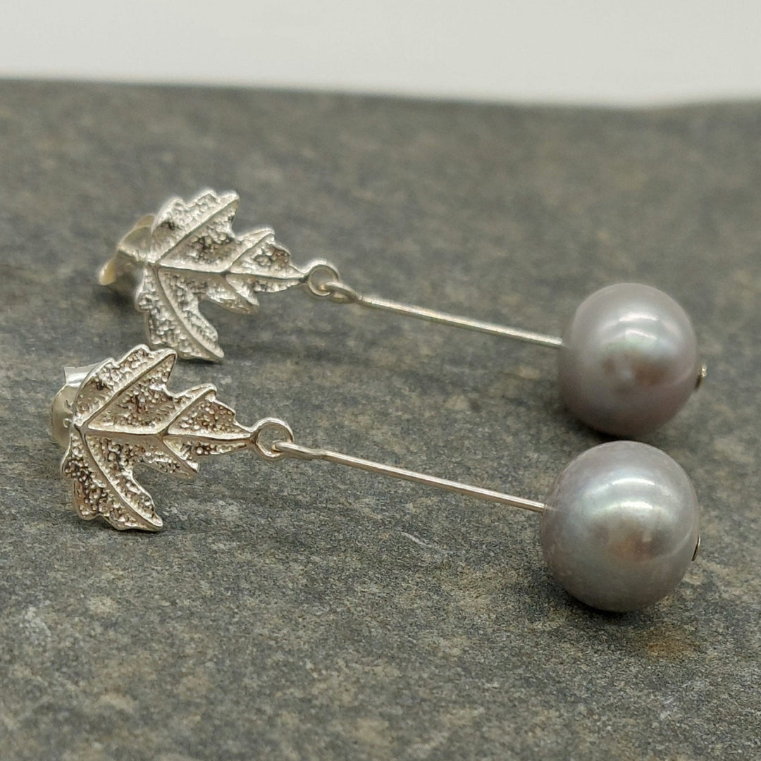 925 Sterling Silver Maple Leaf Pearl Earrings - JOANNE MASSEY ARTISAN JEWELLERY