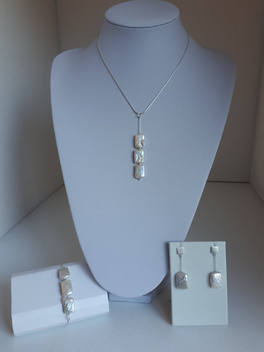 925 Sterling Silver Pearl Rectangle Necklace - JOANNE MASSEY ARTISAN JEWELLERY