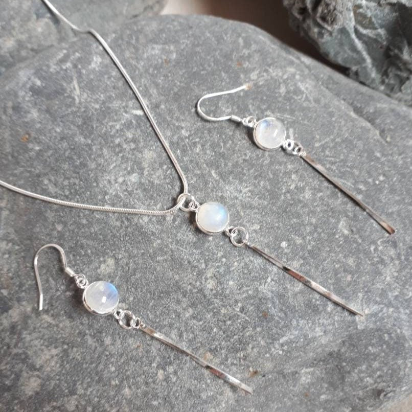 925 Sterling Silver Rainbow Moonstone Tassel Earrings. - JOANNE MASSEY ARTISAN JEWELLERY