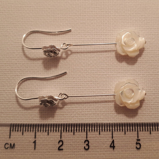 925 Sterling Silver Rose Carved Shell Earrings. - JOANNE MASSEY ARTISAN JEWELLERY