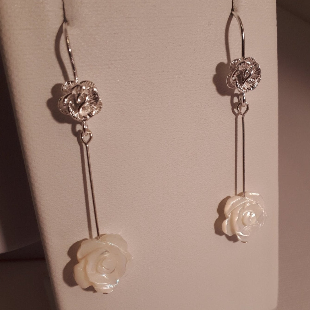 925 Sterling Silver Rose Carved Shell Earrings. - JOANNE MASSEY ARTISAN JEWELLERY