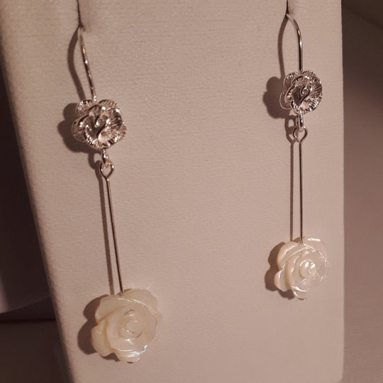 925 Sterling Silver Rose Carved Shell Earrings. - JOANNE MASSEY ARTISAN JEWELLERY