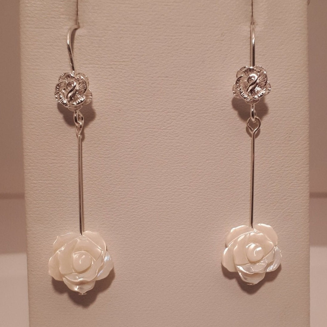 925 Sterling Silver Rose Carved Shell Earrings. - JOANNE MASSEY ARTISAN JEWELLERY