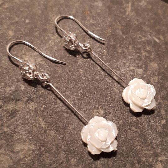 925 Sterling Silver Rose Carved Shell Earrings. - JOANNE MASSEY ARTISAN JEWELLERY