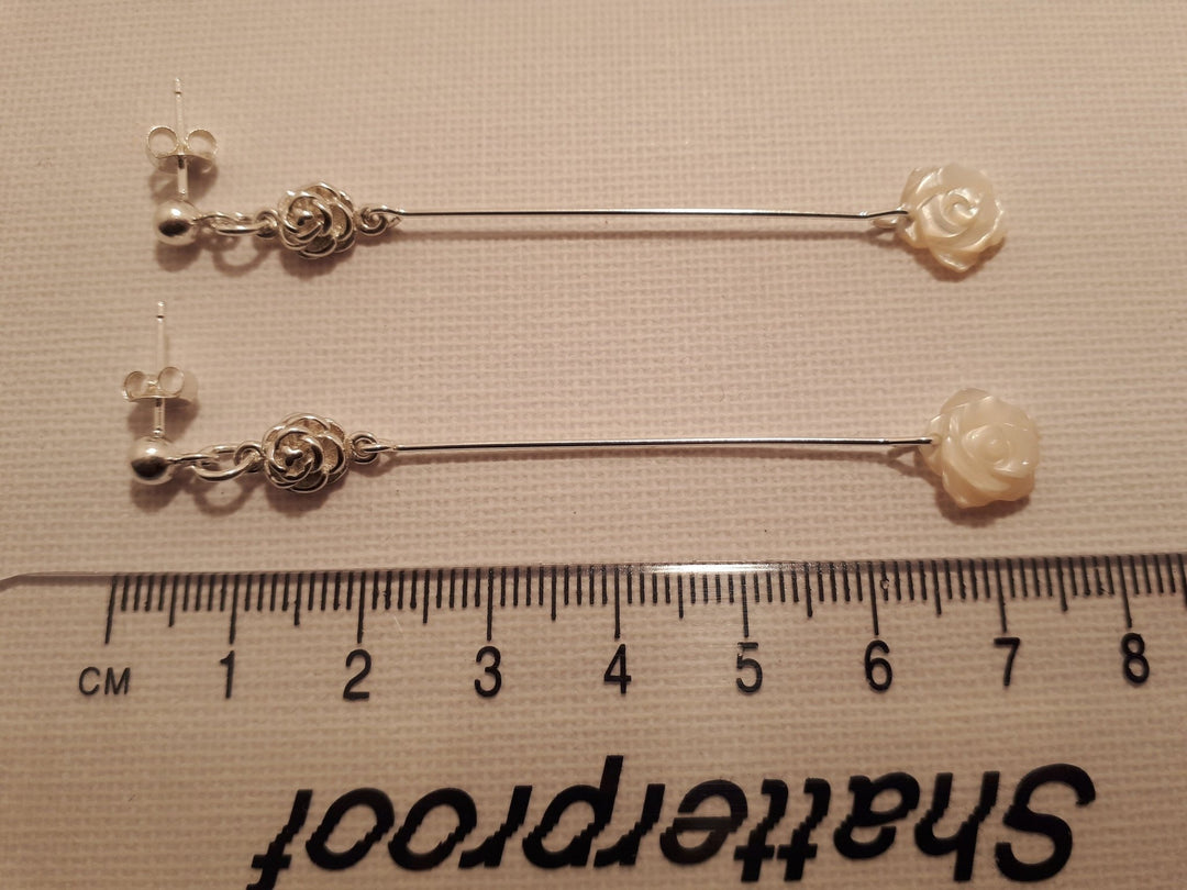 925 Sterling Silver Rose Carved White Shell Earrings. - JOANNE MASSEY ARTISAN JEWELLERY