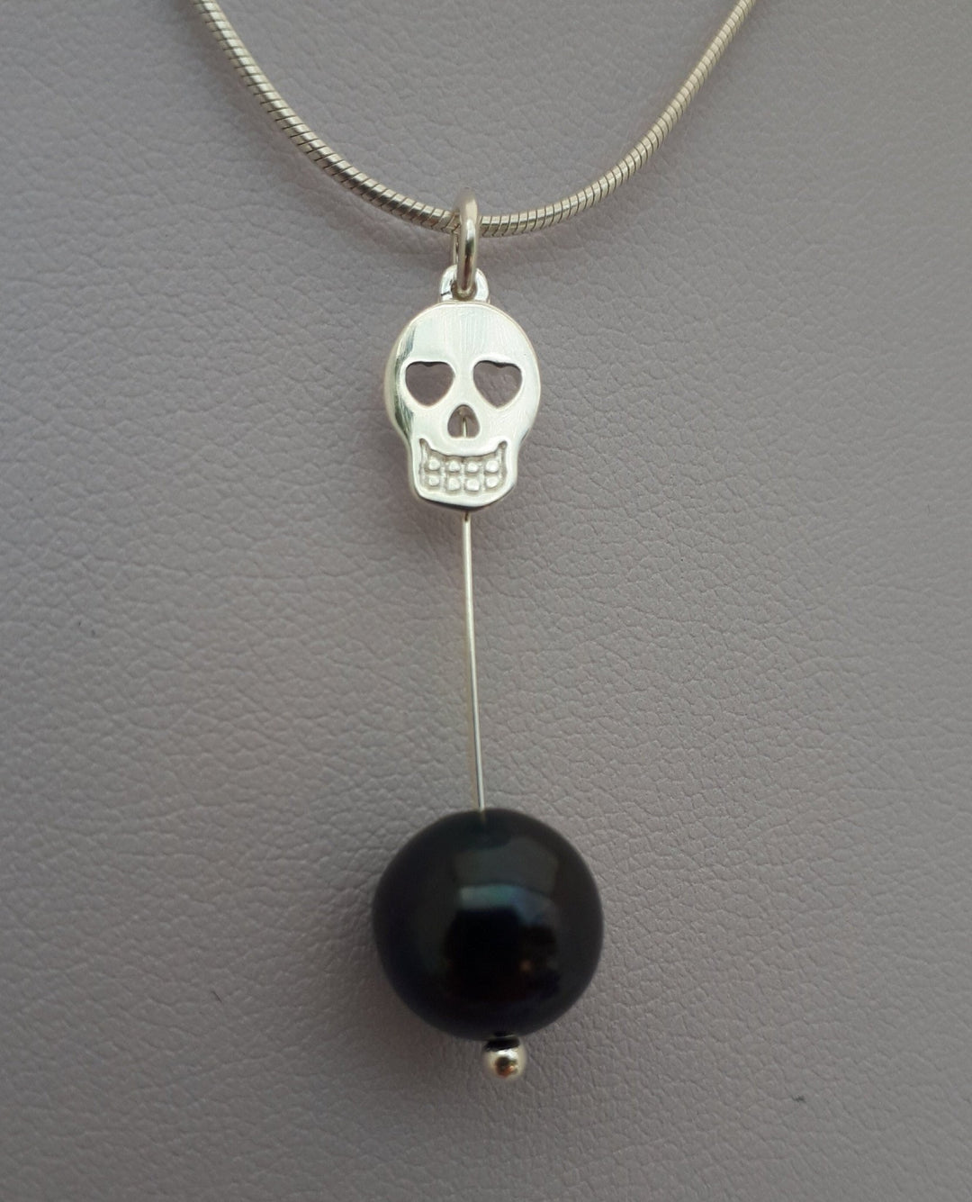 925 Sterling Silver Skull & Black Pearl Necklace. - JOANNE MASSEY ARTISAN JEWELLERY