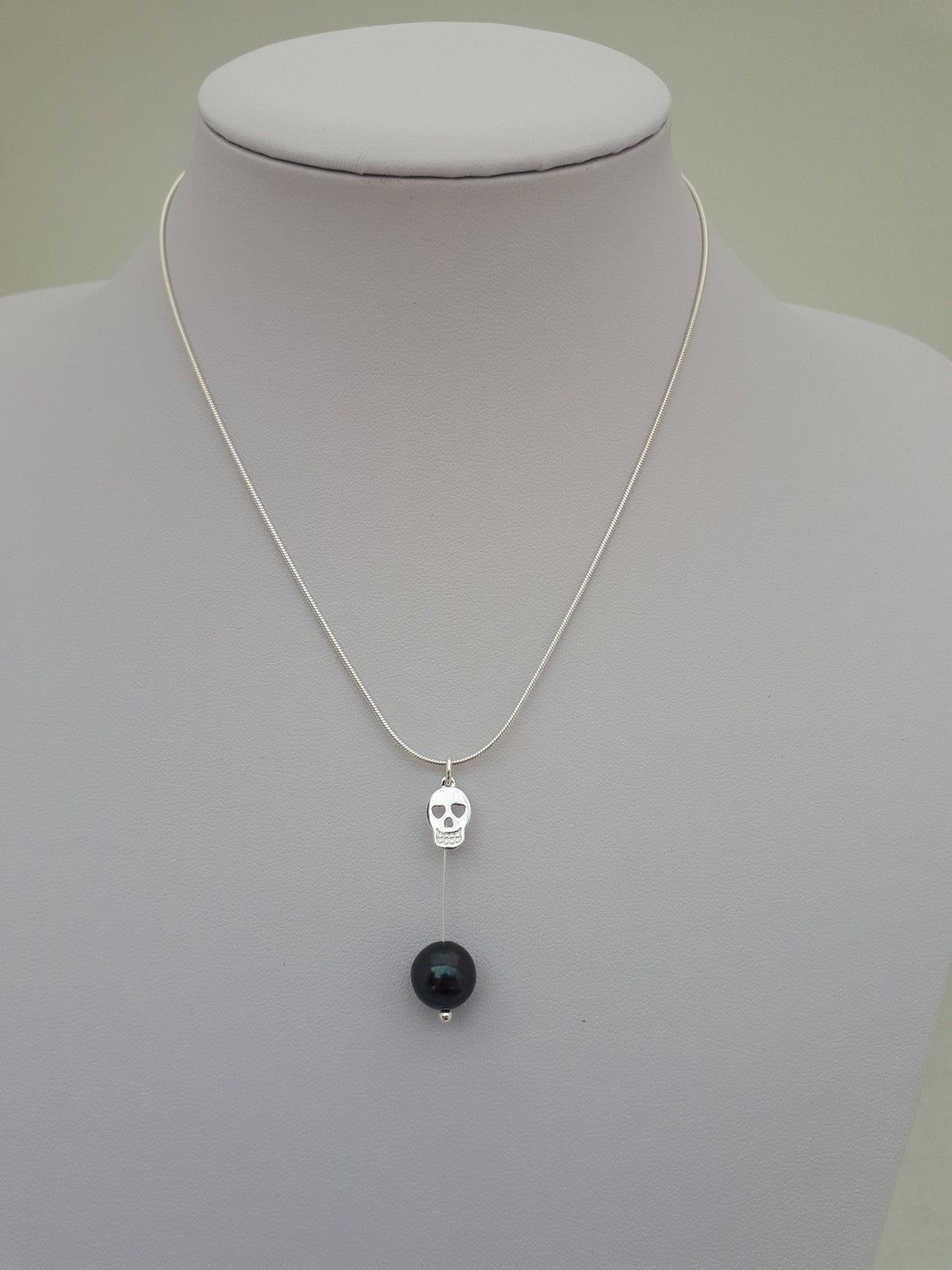 925 Sterling Silver Skull & Black Pearl Necklace. - JOANNE MASSEY ARTISAN JEWELLERY