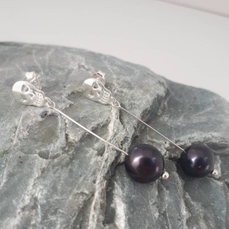 925 Sterling Silver Skull & Pearl Earrings. - JOANNE MASSEY ARTISAN JEWELLERY