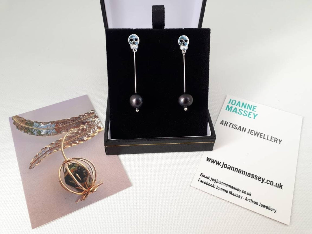 925 Sterling Silver Skull & Pearl Earrings. - JOANNE MASSEY ARTISAN JEWELLERY