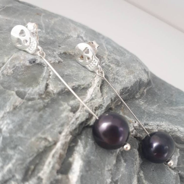 925 Sterling Silver Skull & Pearl Earrings. - JOANNE MASSEY ARTISAN JEWELLERY