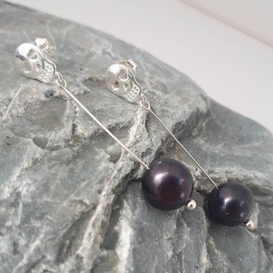 925 Sterling Silver Skull & Pearl Earrings. - JOANNE MASSEY ARTISAN JEWELLERY