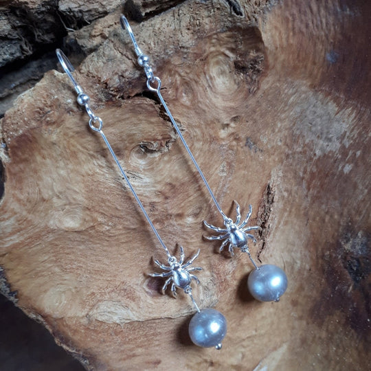 925 Sterling Silver Spider & Pearl Earrings. - JOANNE MASSEY ARTISAN JEWELLERY