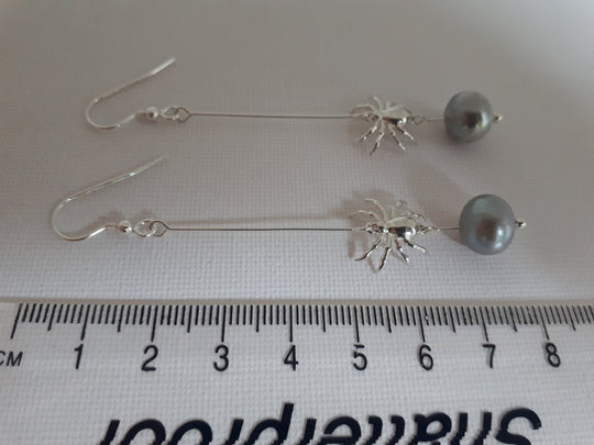 925 Sterling Silver Spider & Pearl Earrings. - JOANNE MASSEY ARTISAN JEWELLERY