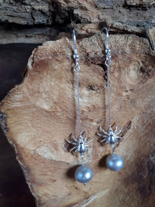 925 Sterling Silver Spider & Pearl Earrings. - JOANNE MASSEY ARTISAN JEWELLERY